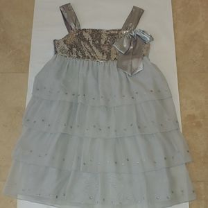 NWOT American Girl Silver Satin Sequin Tiered Dress